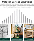 Heavy Duty Tough As Nails 304 Stainless Steel Pan Head Sheet Metal Screws Phillips Drive Self Tapping Rust Resistant Hardware For Wood And Metal Projects Pack Of Fifty displayed with various usage examples in kitchen and outdoor settings.