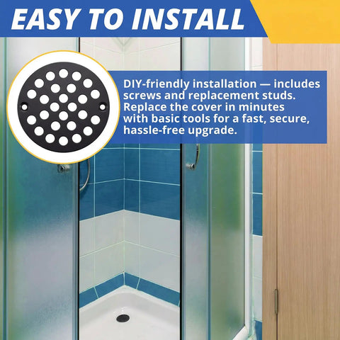 2 Pack 4 Inch Matte Black Stainless Steel Drain Cover Round 304 Rustproof Shower Floor Drain Cap Screw In Clog Guard with tools