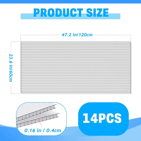 14 Pack Twin Wall Polycarbonate Greenhouse Panels 4 By 2 Ft 0.16 Inch All Weather Sheets With 80 Percent Light Transmission UV Resistant Durable Covering So Your Plants Thrive Like Crazy
