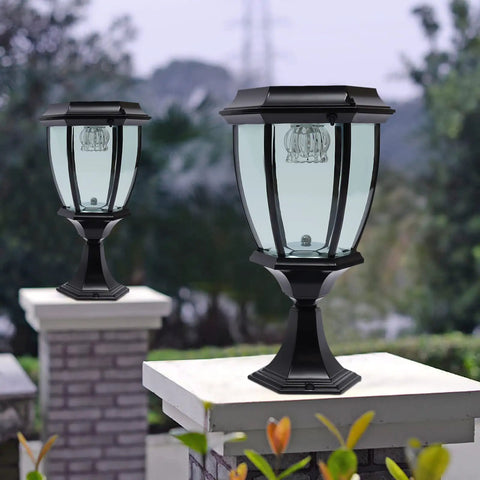 Outdoor Solar Post Lights 2 Pack Waterproof LED Landscape Lanterns for fence deck patio black energy saving garden lighting
