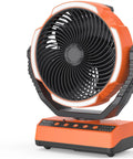 Orange 20000mAh Battery Powered Camping Fan With Four Speeds, 110 Hours Of Cool On Low, USB Rechargeable Desk Fan, Soft Light, Hanging Hook
