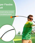 Golfer using Golf Swing Training Aid To Boost Strength Tempo And Flexibility Build Lag And Core Power For Indoor And Outdoor Practice