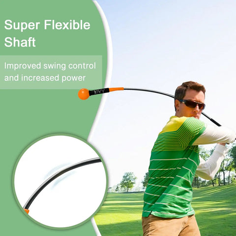Golfer using Golf Swing Training Aid To Boost Strength Tempo And Flexibility Build Lag And Core Power For Indoor And Outdoor Practice