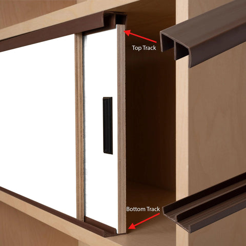 Half Inch Panel Sliding Door Track Set With Brown Plastic Upper And Lower Rails, 36 Inch Length, For Half Inch Thick Panels, USA Made Pack Of One