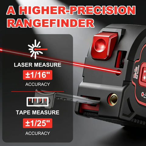 3-in-1 Laser Tape Measure With 196ft Laser Range, 16ft AutoLock Tape, Built-In Level, Type-C Rechargeable, Magnetic Hook, 6 Modes For Construction And DIY Pros, Ultra-Accurate Distances And Quick Measurements with laser and tape measurement display