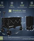 Image showing the Beast 150L Collapsible Wagon Cart With 420Lb Heavy Duty Frame, All Terrain Wheels, Folded and Opened Dimensions, Black