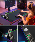 Oversized Mouse Pad With Built In Phone Holder RGB Desk Mat Featuring 15W Wireless Fast Charging Waterproof Non Slip Surface