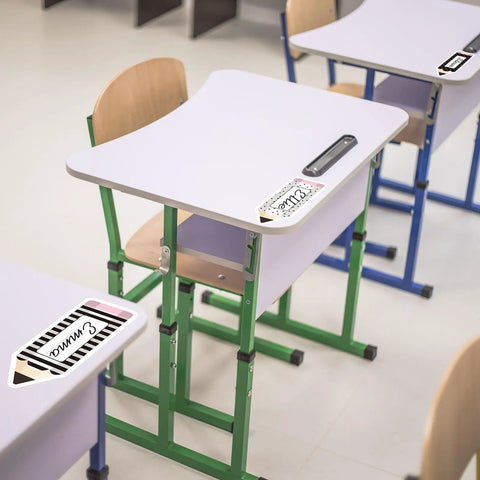 Desks with Black And White Pencil Name Tag Stickers Set 250 Pieces For Back To School Classroom Bulletin Boards Desk Wall Labels