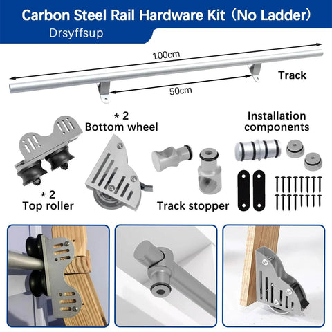 Sliding Barn Door Hardware Kit With Library Rolling Ladder Track Bracket System components and steel track