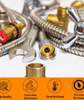 Two brass NPT reducer fittings, 3/4 in male to 1/2 in female, hex brass plumbing adapters