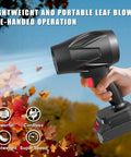 Dual Battery Cordless Leaf Blower With Charger Lightweight Handheld Dust Blower 450000 RPM in hand blowing leaves
