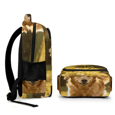 Autumn Running Golden Retriever Printed Backpack For Everyday Use Unisex Large Capacity Daypack Made From Breathable Durable Polyester