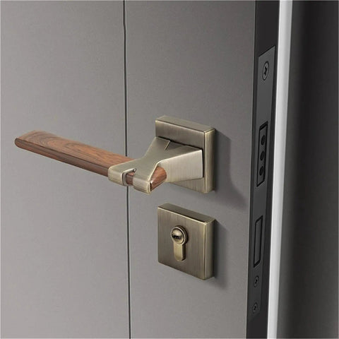 Silent Zinc Alloy Door Lock With Wood Grain Handle For Bedroom Security Top Notch Lockset And Furniture Hardware on interior door
