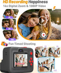Kids Instant Print Camera With Dual Front And Rear Lenses For Selfies, 1080P Video, 2.4 Inch Screen, 16x Digital Zoom displayed