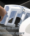 Toilet Stool For Adults And Toddlers, Foldable Footstool For Healthier Pooping, ergonomic design shown folded being stored.
