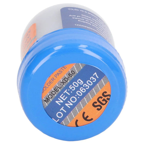 Base view of 50g bottle of Premium No Clean Solder Paste Sn63 for SMT PCBA LED Electronics Repair and Assembly