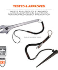 Squids 3105 Tool Lanyard With Aluminum Screw Lock Carabiner, 15lb Capacity, attached to wrench for secure tool access
