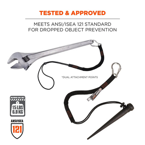 Squids 3105 Tool Lanyard With Aluminum Screw Lock Carabiner, 15lb Capacity, attached to wrench for secure tool access