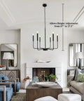 Black Farmhouse Chandeliers For Dining Room 26 Inch 6 Light Modern Candle Linear Traditional Metal Hanging Ceiling Light Fixture
