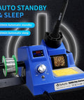 DS90 Dual Digital Soldering Station Kit With 90W Iron, blue unit, 302F display, sponge tray, and solder reel holder.