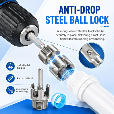 Ultimate 3 Piece Pipe Threading Wrench Set For 1/2 In 3/4 In And 1 Inch Pvc Pipes Heavy Duty Alloy Steel connection featuring anti-drop steel ball lock.