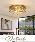 Living room with 13 Inch Flush Mount Ceiling Light Fixture With Clear Glass And Brushed Gold Finish Modern Farmhouse Style