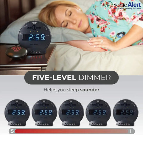 Heavy Duty Alarm Clock For Stubborn Sleepers With Rock Solid Bed Shaker Glaring Red Strobe Lights Serious Sonic Punch Adjustable Dual Morning Wake Calls With Backup Battery Reserve