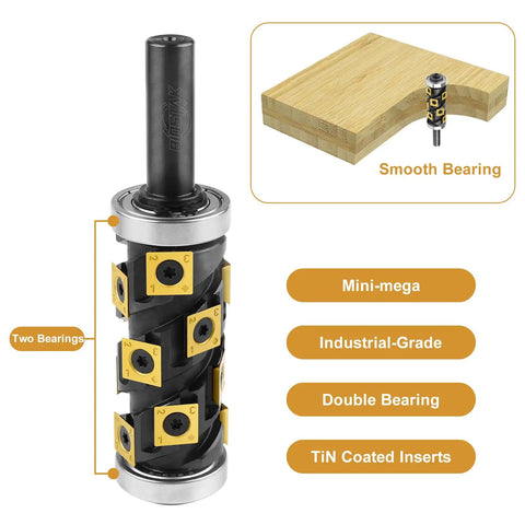 Tough As Nails Heavy Duty Double Bearing Flush Trim Router Bit With 14 Pc TiN Coated Carbide Inserts And 1/2 Inch Shank for precise woodworking.