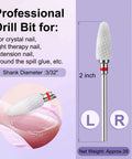 Front view of a white ceramic cone nail drill bit with 3/32" shank for acrylics and gels.