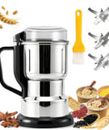 Premium 304 Stainless Steel Electric Grain Mill Grinder with wheat, spices, and tools, ideal for fine flour and home cooking.
