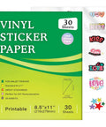 Premium Clear Printable Sticker Paper 30 Sheets 8.5x11 Slick Waterproof Adhesive Vinyl For Inkjet Printers shown with stickers