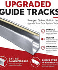 Heavy Duty Electric Roll Up Door 102 By 102 Inches Galvanized Steel Garage Barn Shutter guide tracks with rubber strip for noise reduction.