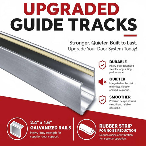 Heavy Duty Electric Roll Up Door 102 By 102 Inches Galvanized Steel Garage Barn Shutter guide tracks with rubber strip for noise reduction.