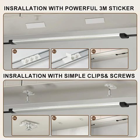 Installation methods for Dimmable WiFi RGB Under Cabinet LED Lighting Kit 12 Inch Linkable Under Counter Lights with Remote Control.