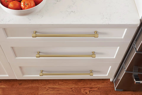 Kitchen cabinet with Faraday Champagne Bronze Cabinet Pull Twelve and Five Eighths Inch Center to Center Thirteen and Seven Sixteen Inch Overall Length Traditional Style Hardware for Cabinets Drawers and Furniture Model BP37749CZ