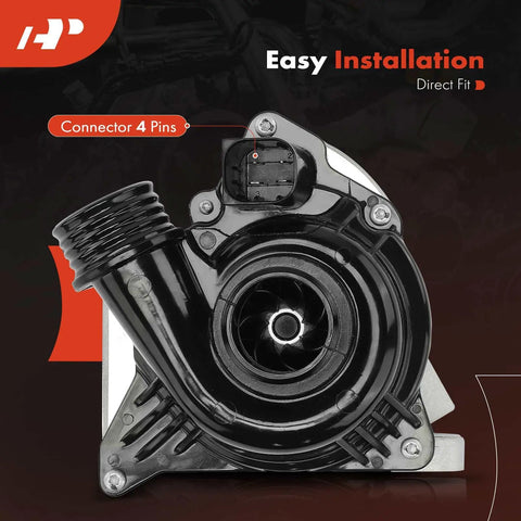 High Performance Heavy Duty Engine Electric Water Pump Plug And Play Replacement For Bmw N54 N55 Engines, front view, 4 pin connector.