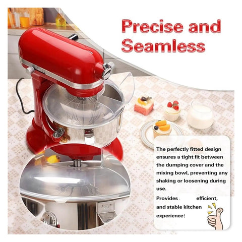 Pouring Cover Splash Guard For KitchenAid Bowl Lift Stand Mixers 5.5Qt Through 8Qt shown on red mixer