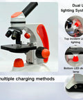 Metal Body Compound Microscope For Students With Dual LED Illumination 40X To 2000X Magnification charging ports shown