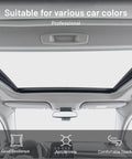 Gray auto headliner fabric with foam backing installed in car interior over sunroof.