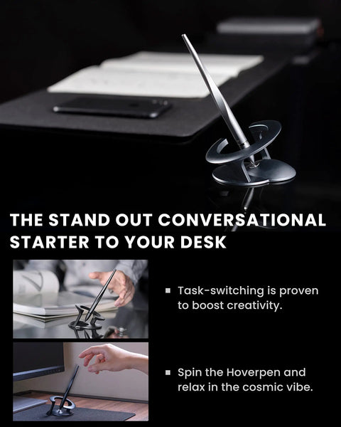 Hoverpen Interstellar Space Black Ballpoint Pen For Desk Aesthetic with futuristic design and smooth precision ink.