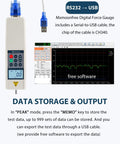 500N Digital Force Gauge Push Pull Meter With USB Output Real Time Data Streaming 999 Peak Data Storage Free Software For Easy Stats And Analysis High Precision Load Tester For Lab And Workshop Field Ready Gear, with RS232-USB cable