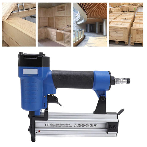 Heavy Duty 18 Gauge Pneumatic Brad Nailer Drives 3 8 To 2 Inch Finish Nails For Trim And Carpentry close-up view with comfort grip handle.