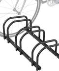 Three Bike Floor Stand For Garage And Home, No Fuss Parking Rack For Indoor Outdoor Storage, Fits 22 To 28 Inch Wheels in black metal