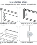 Installation steps for 10 Pack Acrylic False Front Cabinet Clips With Screws For Kitchen Cabinets And Drawers, showing panel and clip-installation.