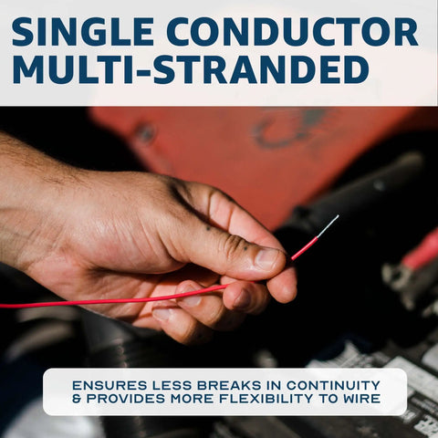 Hand holding 22 AWG UL1007 Tinned Copper Hook Up Wire 300V Single Conductor Multi Stranded, showing flexibility.