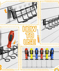 2 Pack Slatwall Tool Holders For Screwdrivers And Pliers Heavy Duty Galvanized Metal Slatwall Hooks installed with tools