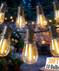 30Ft S14 Patio String Lights With 11 Clear LED Bulbs Plus 1 Spare, Waterproof UL Listed Hanging Lights for Outdoor Use