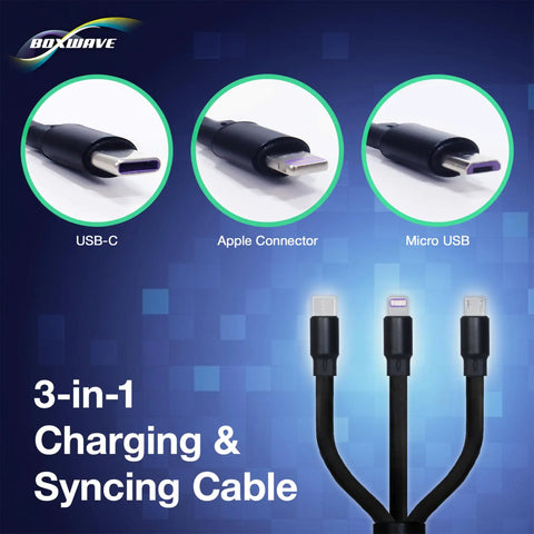 Dope Retractable USB C Cable For Motion Boom Speaker 100W Fast Charge 3 In 1 USB C USB A Micro USB Five Preset Lengths From 10 To 42 Inches Tangle Free Portable Charger Cord Jet Black, 3-in-1 connector close-up
