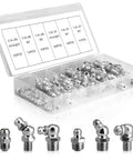 Grease Fittings Kit 110 Piece SAE Zerk Fittings Assortment With 1/4 Inch Straight 1/8 Inch Straight 45 Degree And 90 Degree Angled Zinc Plated Carbon Steel