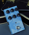 Dope Compact Guitar Reverb Pedal With 9 Digital Effects Room Hall Plate Spring Shimmer Cloud Bloom Swell And Lo Fi For Electric Bass And Acoustic Guitars True Bypass Dual Power Metal Enclosure on blue guitar with knobs